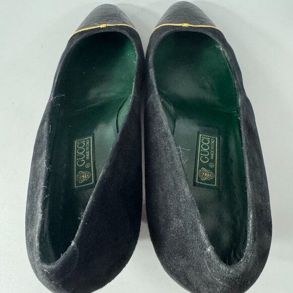 Authentic Gucci 70's-80's Black Suede/Leather w/ Micro GG Logo Pumps, Size 38.5 - Picture 6 of 14